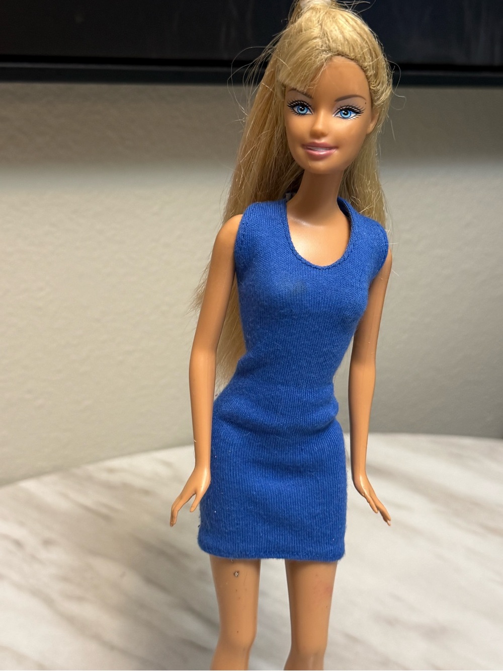 Barbie Mattel blonde hair newer gen in blue halter dress